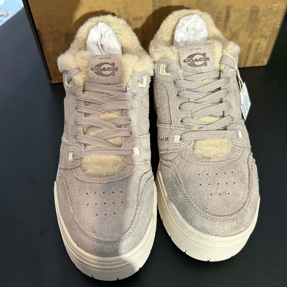 Coach Taupe Suede Platform Sneakers with Shearling size 7 1/2 - Picture 6 of 6
